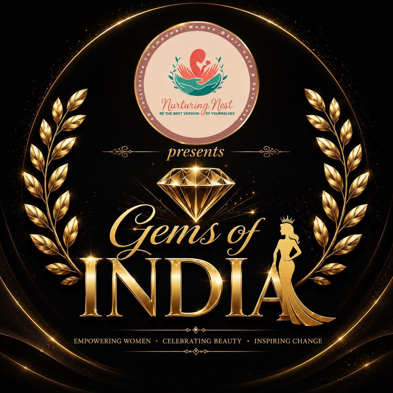 Nurturing Nest presents Gems of India logo: Empowering Women, Celebrating Beauty, Inspiring Change
